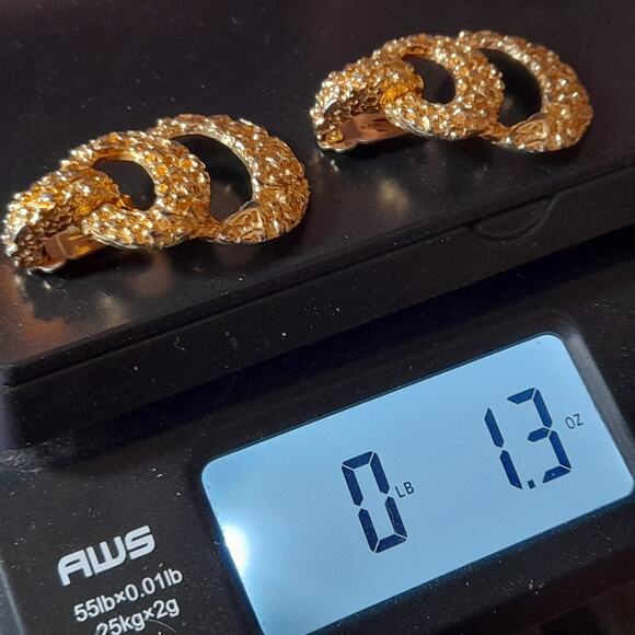 Vintage Brutalist Drop Gold Tone Earrings, Gold Nugget Style, 1980s, 2 Inches - Picture 8 of 8